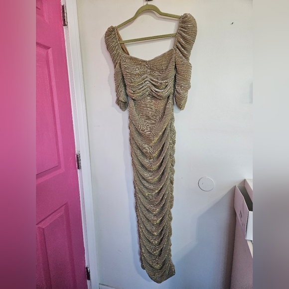 NEW Miss Circle Gold Ruched Maxi Dress - Picture 7 of 10